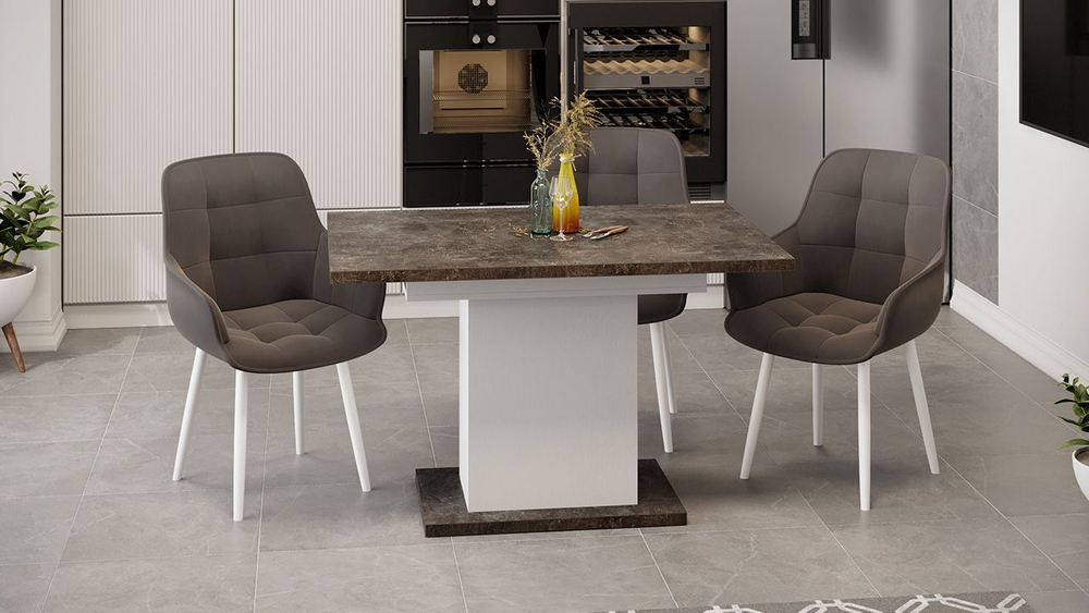 Стол кухонный обеденный раздвижной Белый/Ателье темный 120(163)х80х75 см