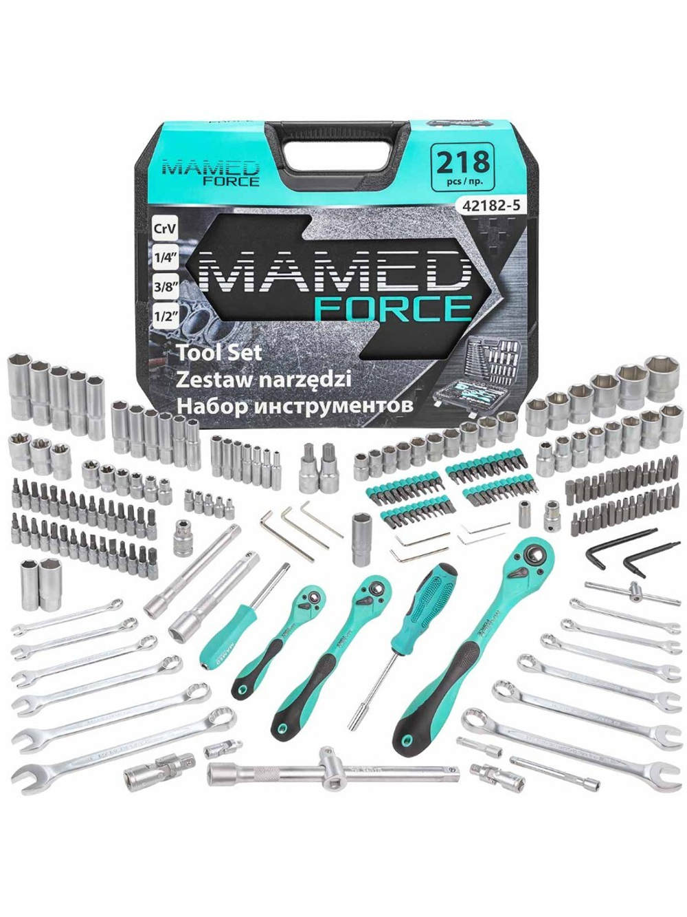 Набор инструментов 218пр. 1/4'',3/8'',1/2''(6гр.)(4-32мм) MAMEDFORCE MF-42182-5
