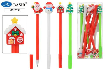 Ручка шарик. детская "Новогодние" синяя, цветной корпус, ассорти (Basir)