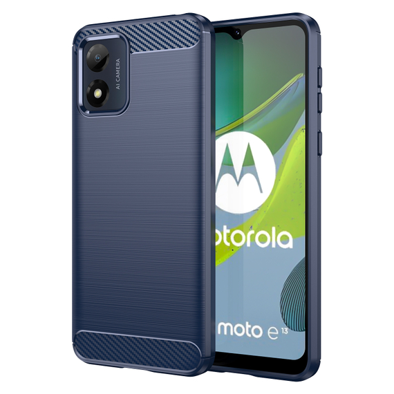 Чехол синего цвета в стиле карбон для Motorola Moto E13, серия Carbon от Caseport