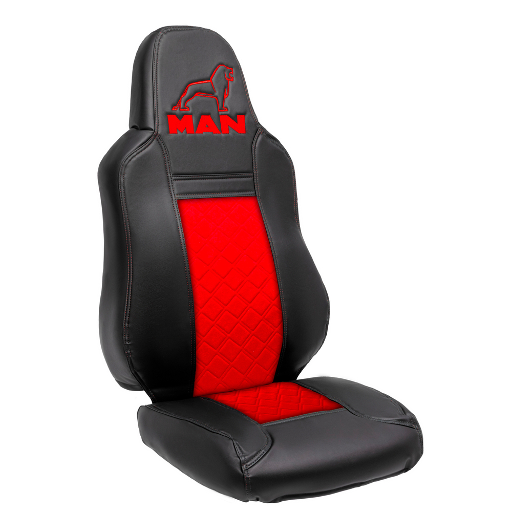 Чехлы MAN TGX, TGS с 2021 года c регулировкой ремня безопасности водителя по высоте (экокожа, красный)