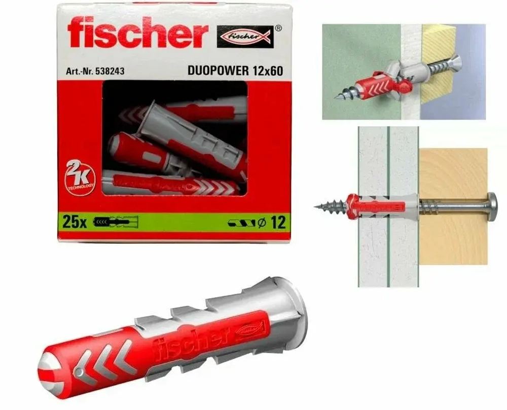 Дюбель Fischer DUOPOWER 12X60 25 штук 538243