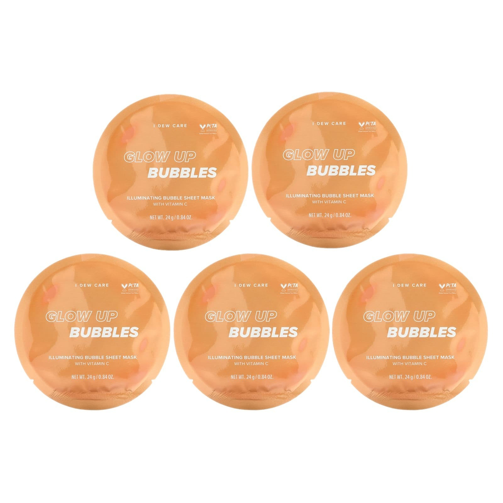 I Dew Care, Glow Up Bubbles, тканевая маска с сияющими пузырьками, 5 шт. Масок, 24 г (0,84 унции)