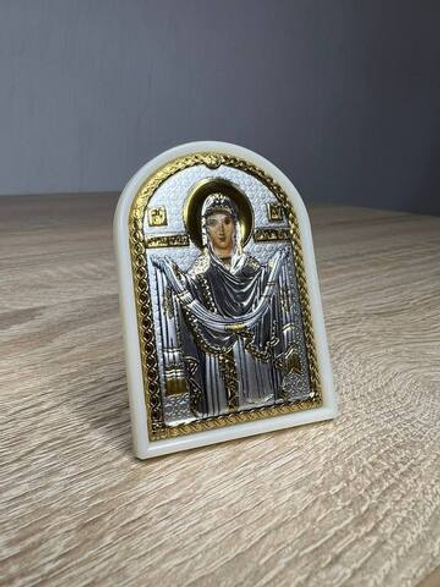 Покрова БМ, икона арочная, пластик белый 48x68