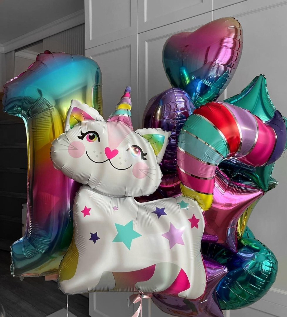 Фольгированный шар-фигура «Кошка-Единорог», 79 см