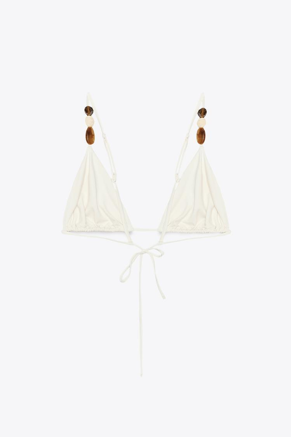 ZARA ТРЕУГОЛЬНЫЙ ТОП БИКИНИ С ДЕТАЛЯМИ, ЭКРЮ