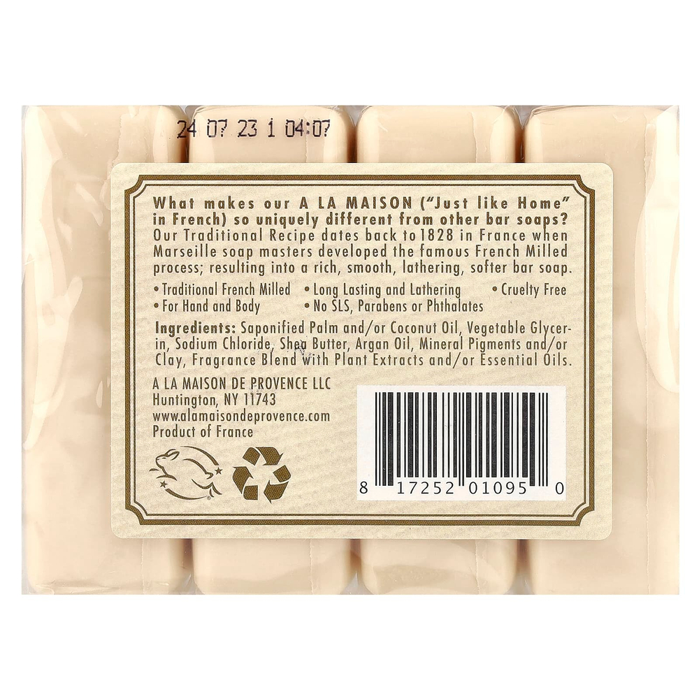A La Maison de Provence, Мыло для рук & тела, Чистый кокос, 4 бруска по 3.5 унции