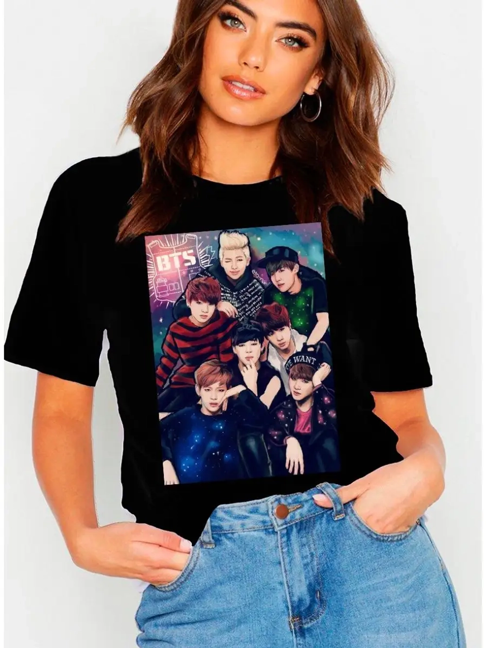 Футболка женская/с принтом BTS/оверсайз/BTS одежда
