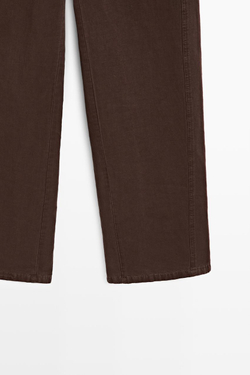 Massimo Dutti Брюки из смесовой льняной ткани с декоративной строчкой, шоколадный