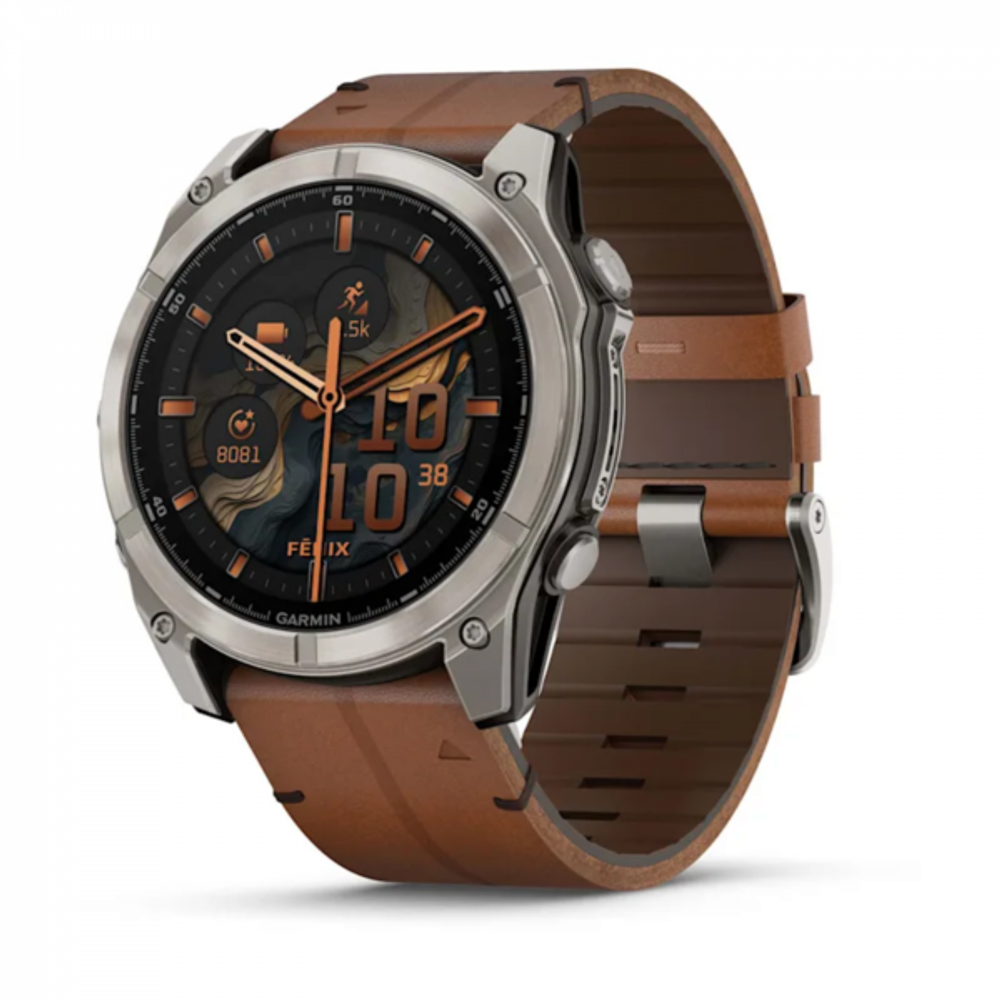 Смарт-часы Garmin Fenix 8 - 51 мм, AMOLED, Sapphire, серый корпус, кожаный и графитовый силиконовый ремешок
