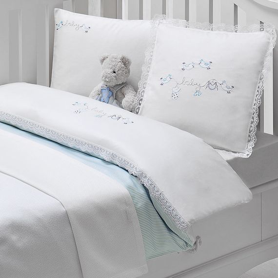 НАБОР ЯСЛИ Детское постельное белье с пледом  COUPLE BEBE голубой deluxe TIVOLYO HOME Турция