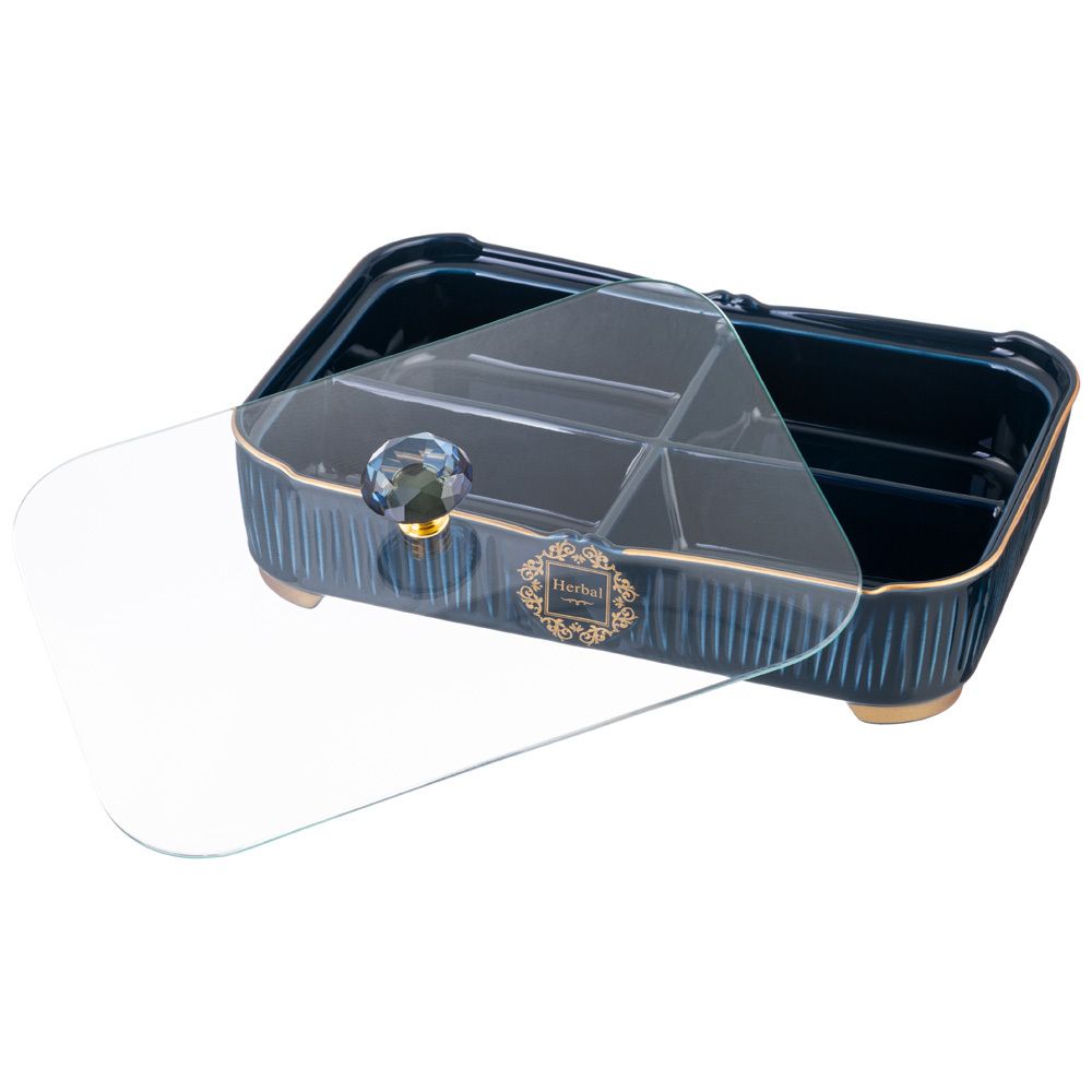 МЕНАЖНИЦА LEFARD "HERBAL" 4 СЕКЦИИ 31*22*11 СМ СО СТЕКЛЯННОЙ КРЫШКОЙ СИНЯЯ (КОР=6ШТ.)