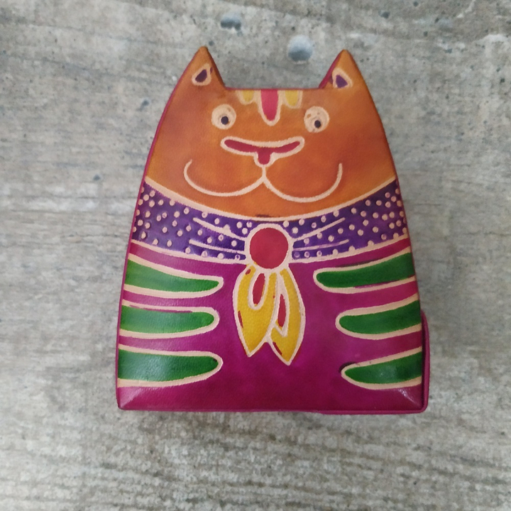 Копилка под мелочь "Кошка", цвет розовый, натуральная кожа ручной принт