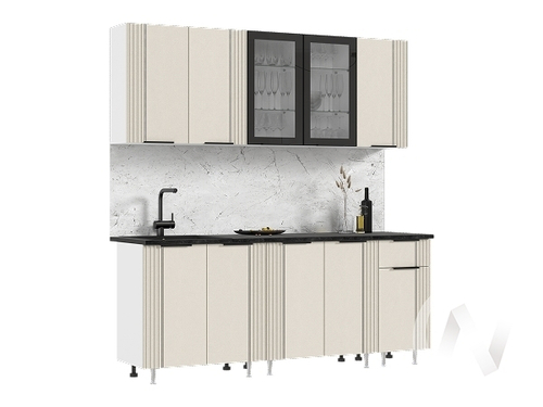 Кухня Виктория 2;0м (белый/пластер аворио/кастилло темный)