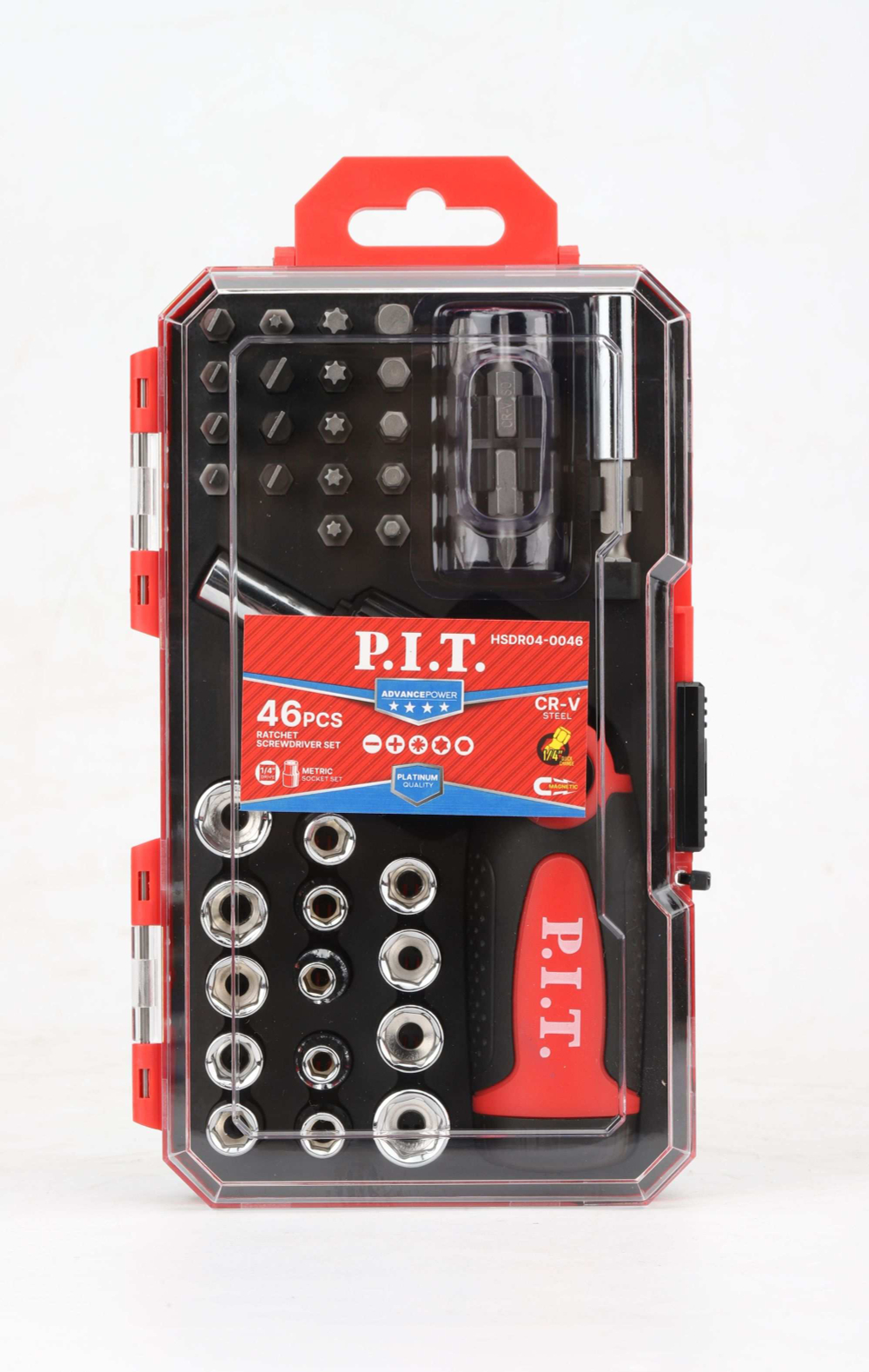 Набор бит и головок с рукояткой P.I.T. ADVANCE HSDR04-0046 (46шт, рег. рукоятка, 2 адаптера, кейс)