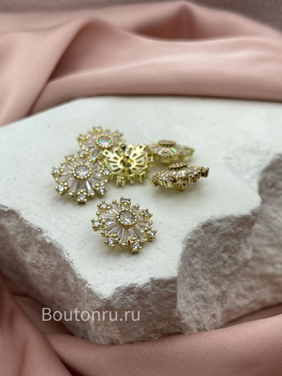 Пуговицы стразы (горный хрусталь) цветочек в золоте
