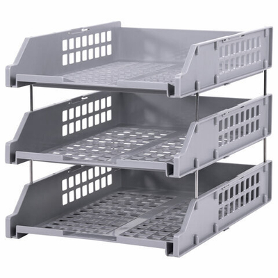 Лотки горизонтальные для бумаг, КОМПЛЕКТ 3 шт., 334×255×271 мм, серый, BRAUBERG GRAND OFFICE.