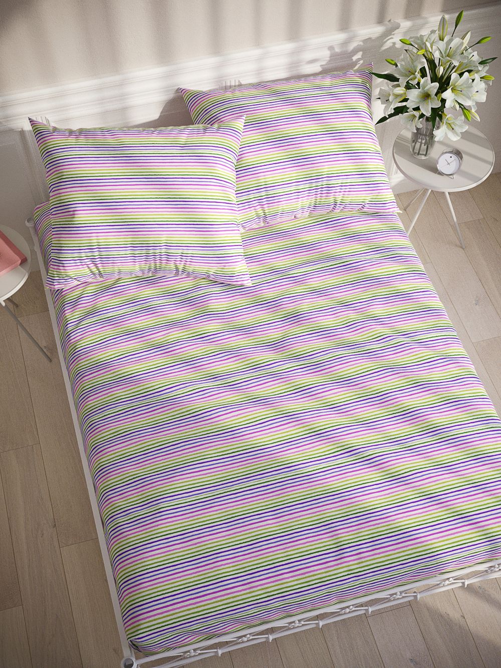 Постельное белье перкаль Сказка "Яркая полоска" 1,5-сп Наволочка 50х70 см 1 шт Простынь на резинке 90x200 см Пододеяльник 145x215 см