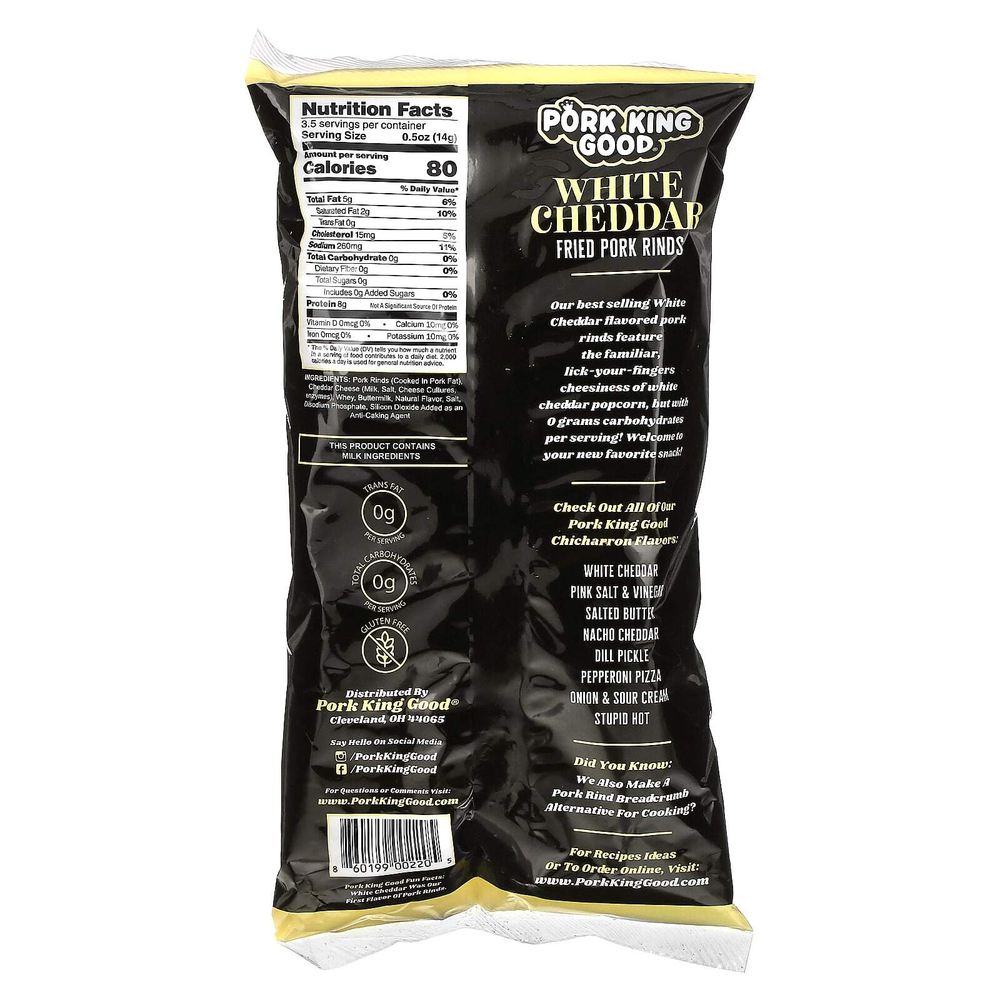 Pork King Good, Ароматизированный Chicharrones, белый чеддер, 49,5 г (1,75 унции)