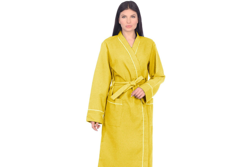 Халат вафельный Home One с кантом желтый 50