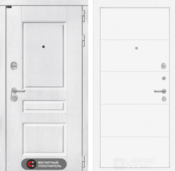 Входная металлическая дверь VERSAL (Версаль) Альберо браш серебро / Лабиринт VERSAL (Альберо браш серебро / 13 Белый софт)