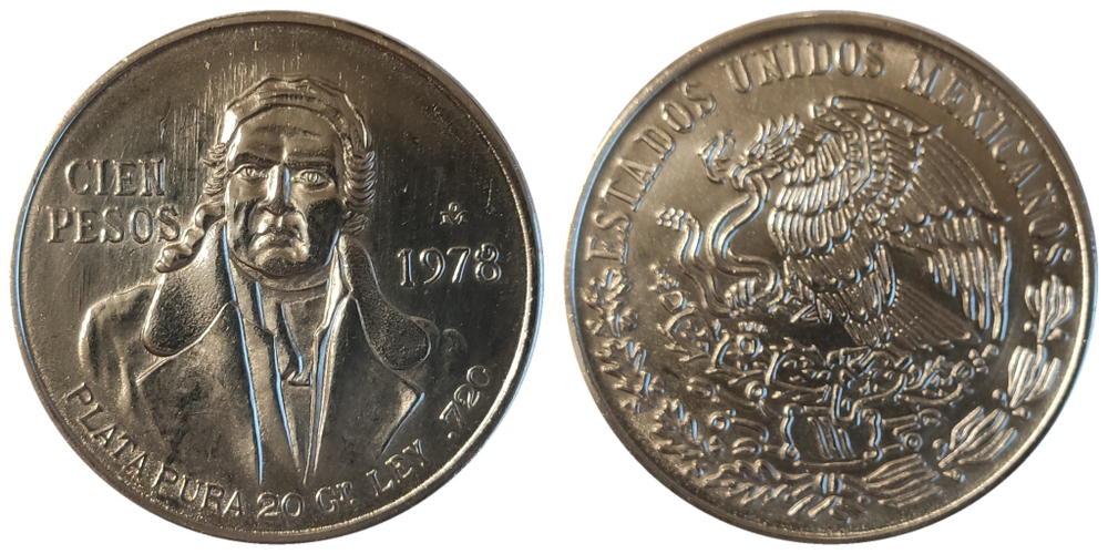 Мексика 100 песо, 1977-1979 Хосе Мария Морелос aUNC