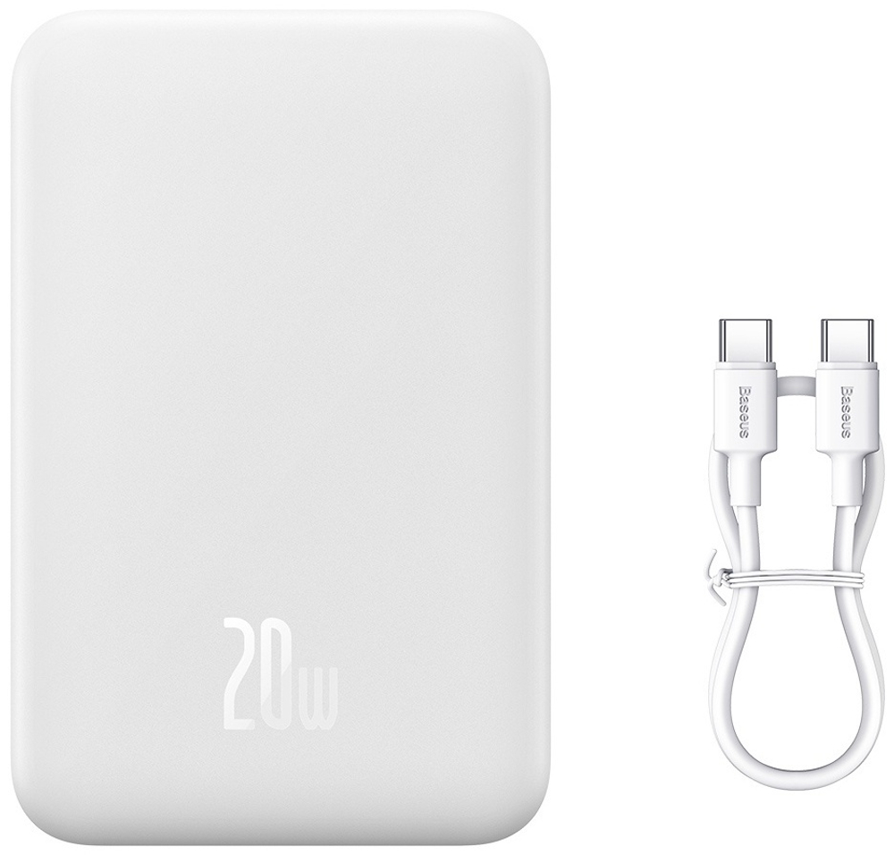 Внешний аккумулятор Baseus Magnetic Mini C+Qi 20W (MagSafe) PPCX150002 20000 мАч белый