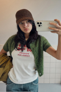 ZARA ТРИКОТАЖНАЯ КЕПКА С ЗАВЯЗКАМИ, КОРИЧНЕВЫЙ