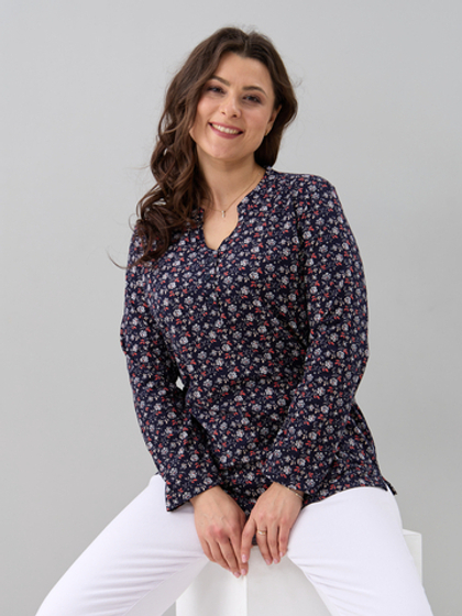 Блузка БЛ-22/синий-краснаяветочка