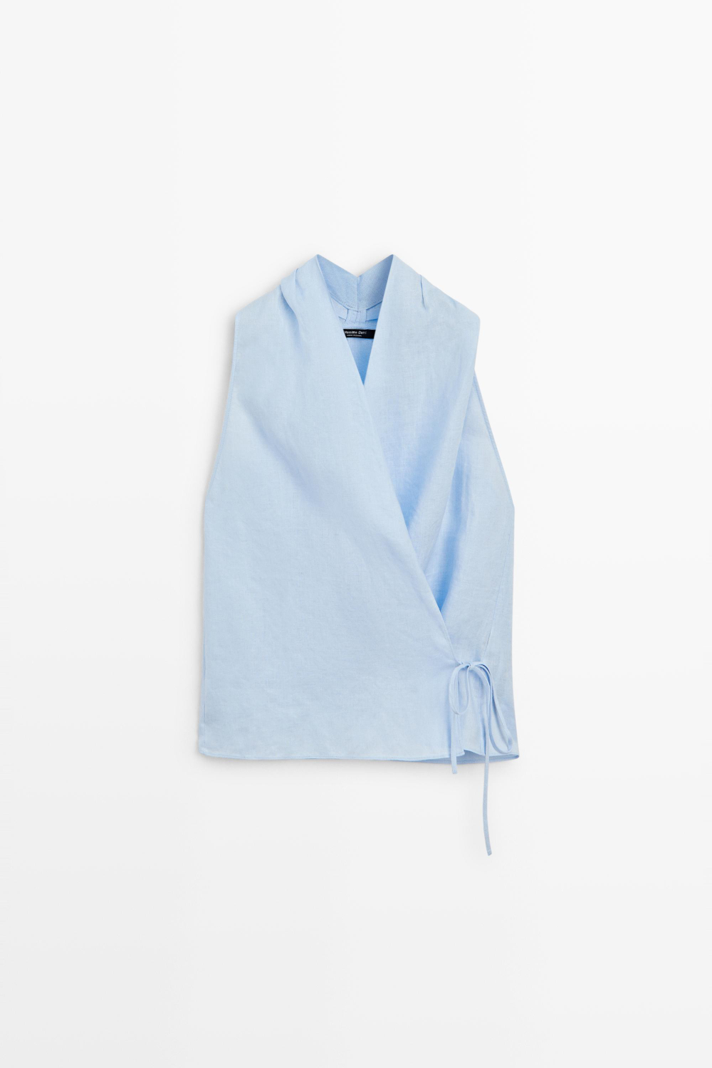 Massimo Dutti Топ из 100% льна с горловиной халтер и завязками, небесно-голубой