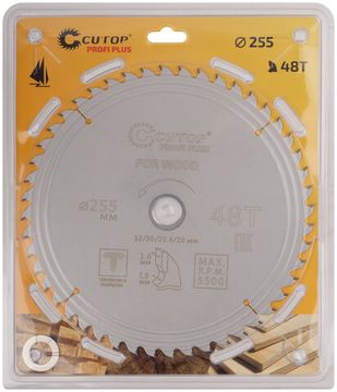 Диск пильный по дереву с тефлоновым покрытием 48Т, CUTOP Profi plus, 255 х 1,8/2,6 х 32/30/25,4/20 мм