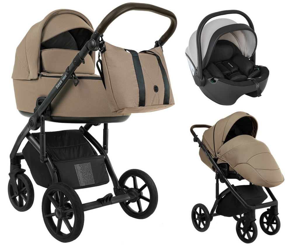 Детская коляска Roan Bass Next 2.0 3 в 1 с автокреслом Pituso Baesa Pro Black,Beige Canopy BSN/42/2 Mocha Mousse/Black/руч.Cappuccino