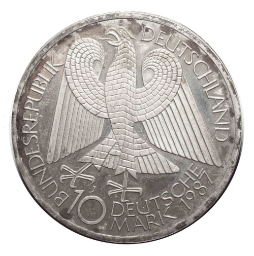 10 марок 1987 год (J) 750 лет городу Берлин, Германия. Серебро. exPROOF
