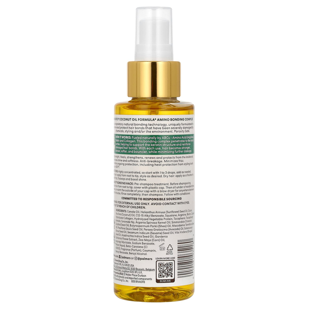 Palmer's, формула с кокосовым маслом, витамином Е, аминокислотным комплексом, укрепляющее и заживляющее масло, 118 мл (4 жидк. унции)