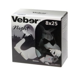 Бинокль Veber White Night 8x25 белый/черный - упаковка