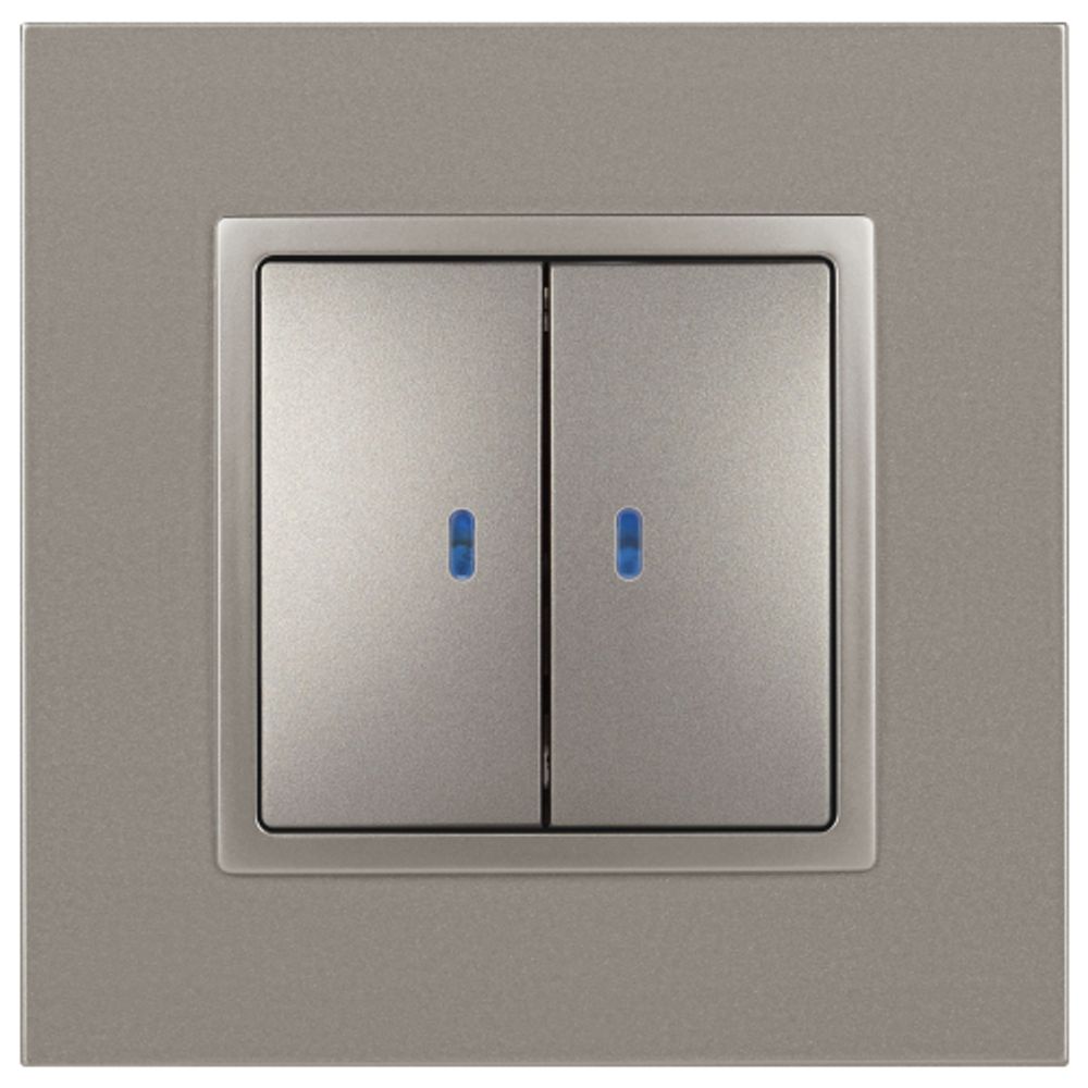 Выключатель ЭРА Elegance 14-1105-16 двойной с подсветкой, 10АХ-250В, титан