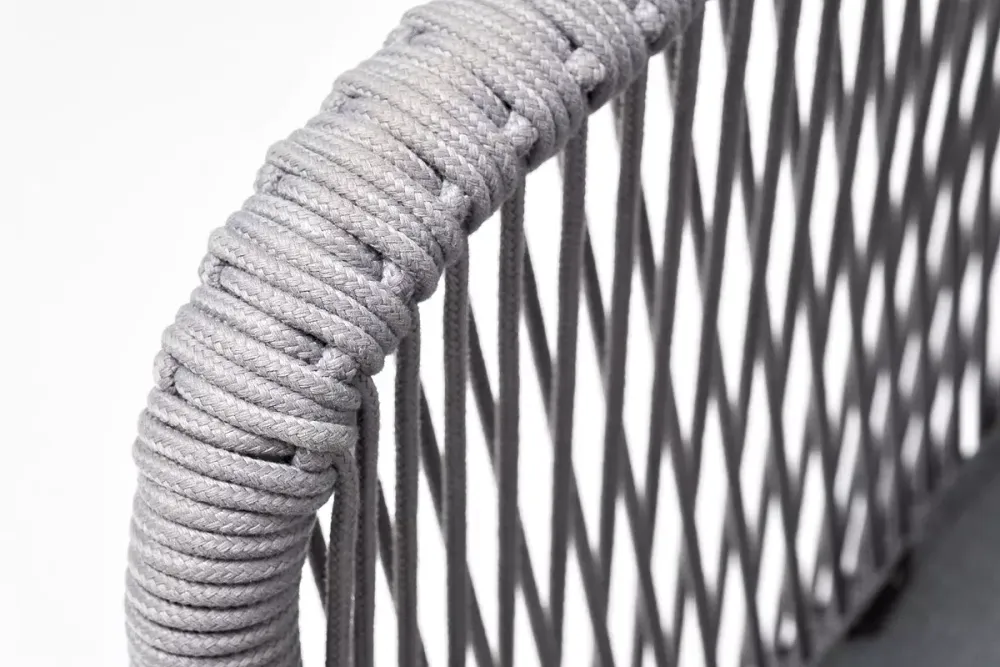 "Марсель" стул плетеный из роупа, каркас алюминий белый шагрень, роуп светло-серый круглый, ткань светло-серая