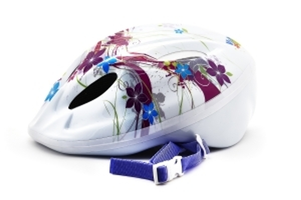 Шлем детский с регулировкой, размер М(52-56см), цвет белый, рисунок - "цветы"