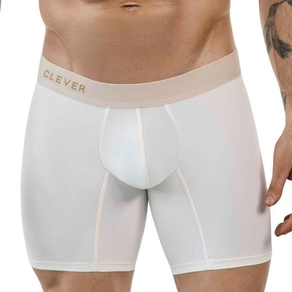 Мужские трусы боксеры бежевые удлиненные Clever Moda AUDAZ LONG BOXER 186802