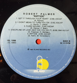 Винтажная виниловая пластинка LP Robert Palmer Riptide (Canada 1985)
