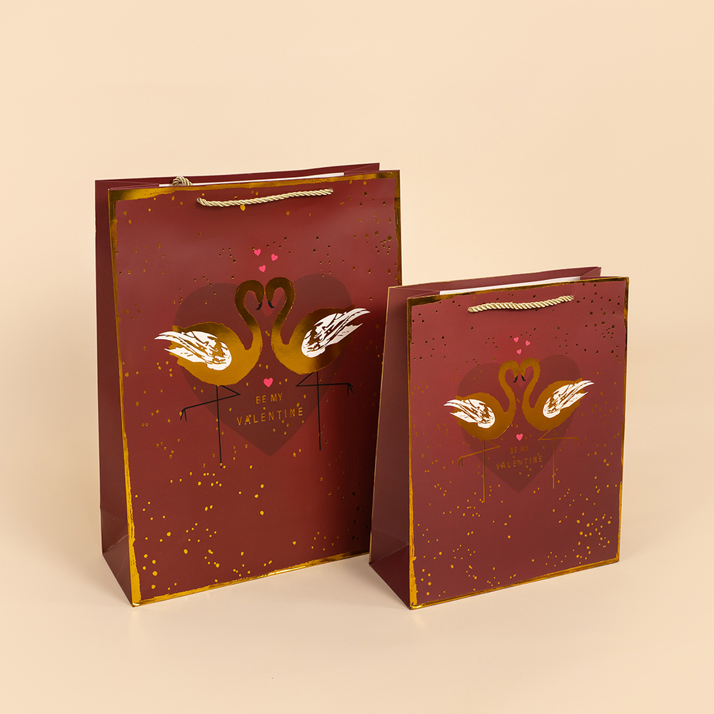 Подарочный пакет «Два лебедя» металлик, 210 гр, 32х25х11 см