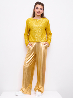 Костюм брючный праздничный с пайетками для девочки жёлтый