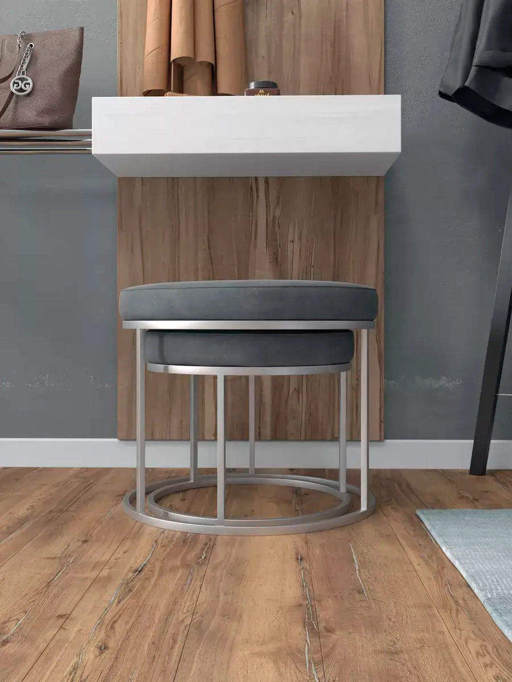 Комплект круглых банкеток - ССЕР - серое на серебрянном