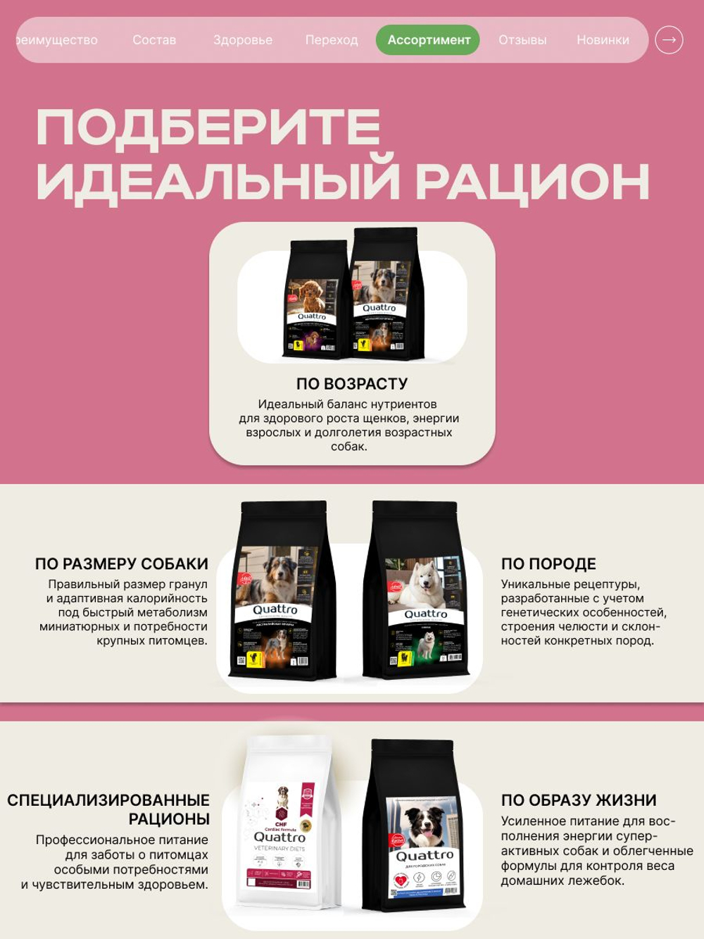 Корм сухой для взрослых собак породы Джек Рассел Терьер, с ягненком, 800 гр, QUATTRO