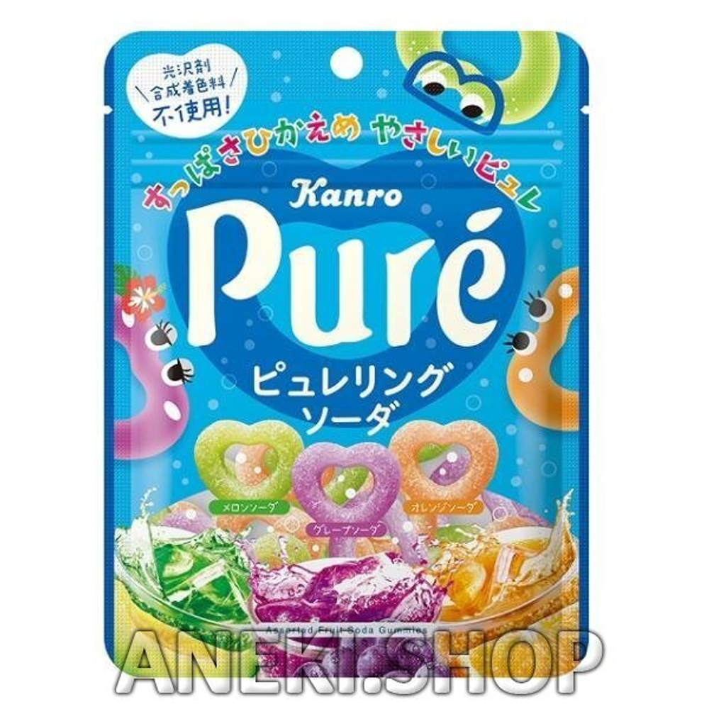 Мармелад жевательный фруктовый в форме колечек вкус содовой 63 гр Kanro PURE