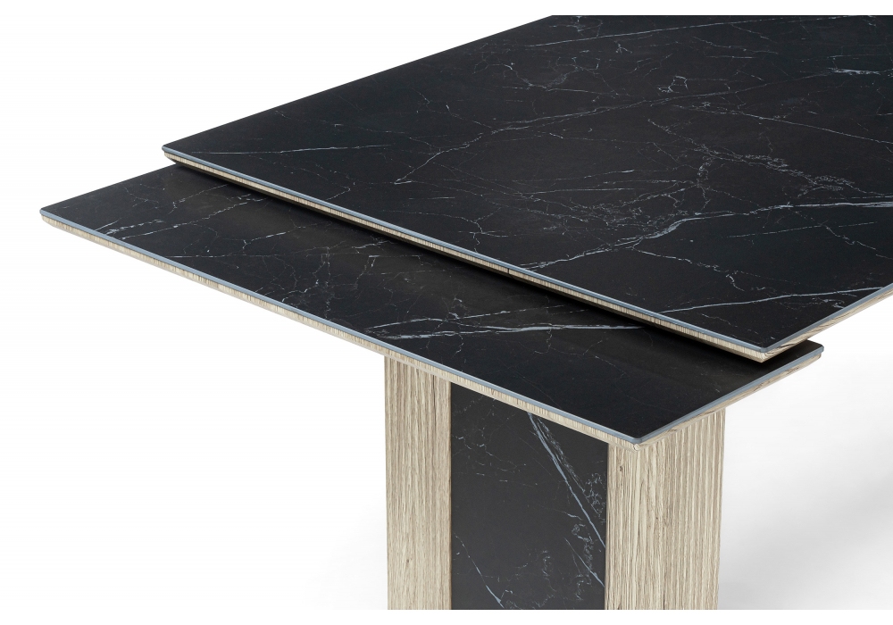 Керамический стол Woodville Бернардо 180x90 черный мрамор, дуб монтана
