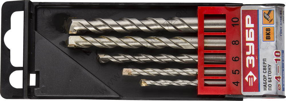 ЗУБР Мастер 5 шт: d 4-5-6-8-10 мм набор сверл по бетону