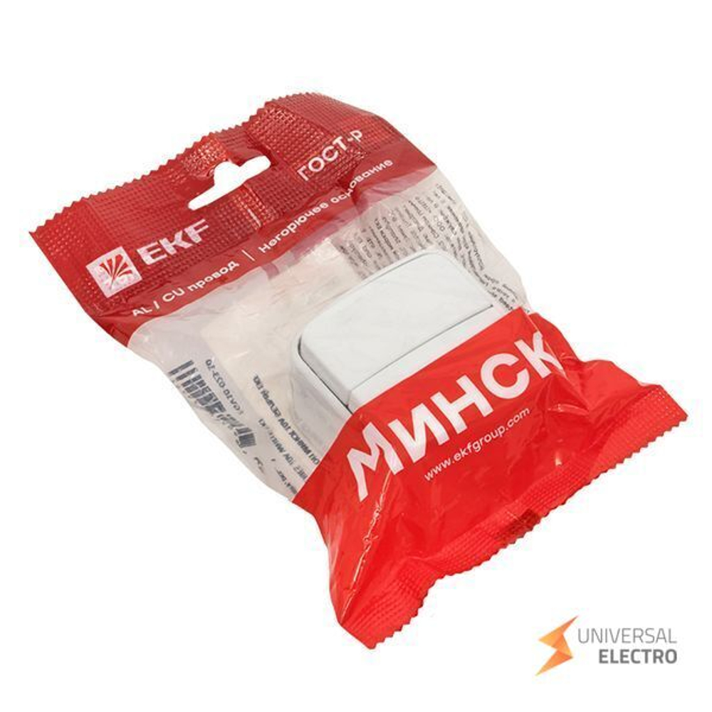 Минск Выключатель 2-клавишный ОП 10А белый EKF Basic