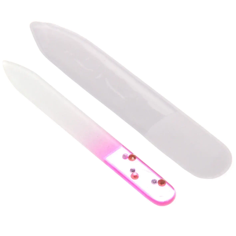 Пилка для ногтей стеклянная в чехле «Эстетика», ручка цветная в ассортименте со стразами,9см