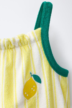 ZARA Х CASA LAWA КОРОТКИЙ КОМБИНЕЗОН ИЗ МАХРОВОЙ ТКАНИ В ПОЛОСКУ, ЛИМОННО-ЖЕЛТЫЙ